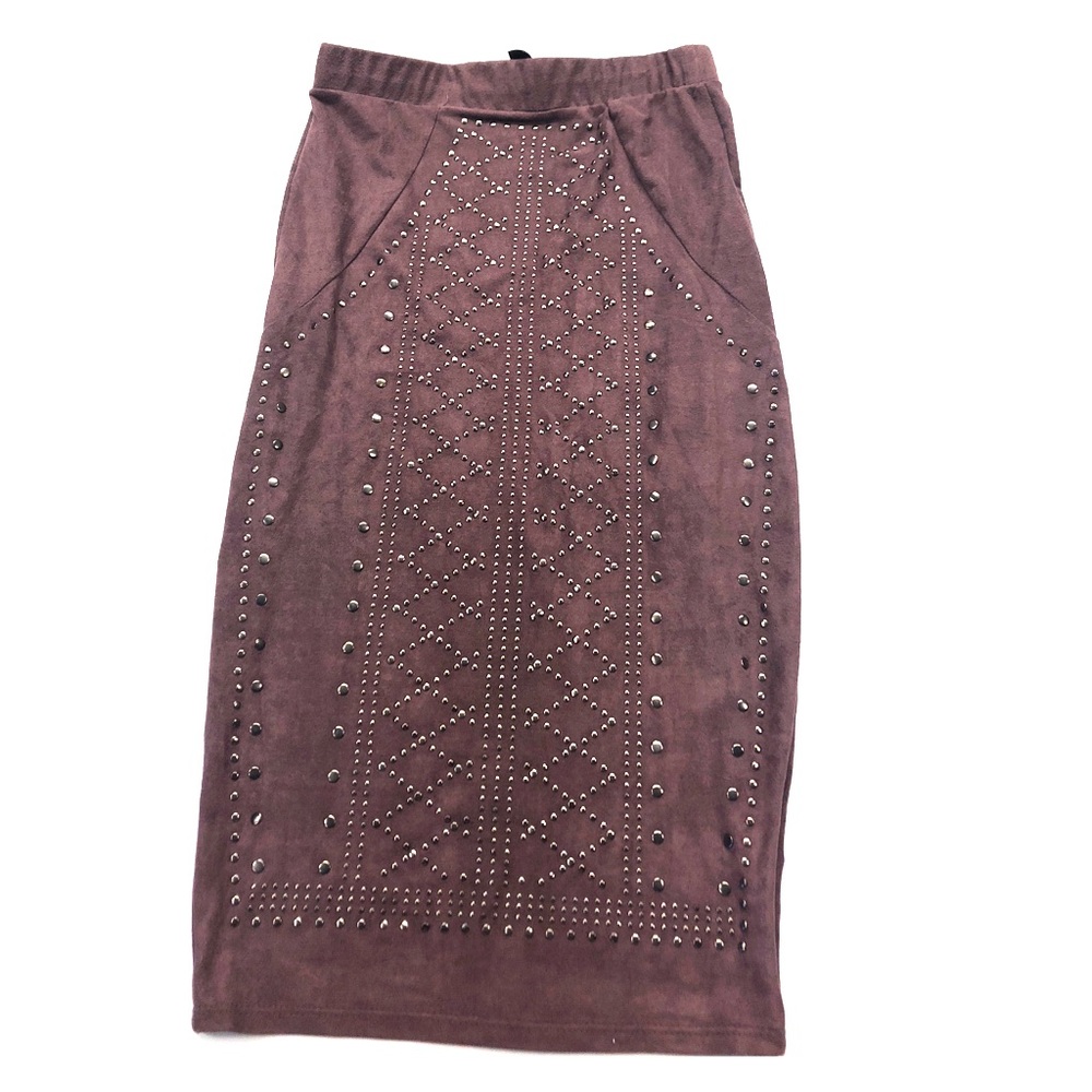 Suede studded pencil skirt